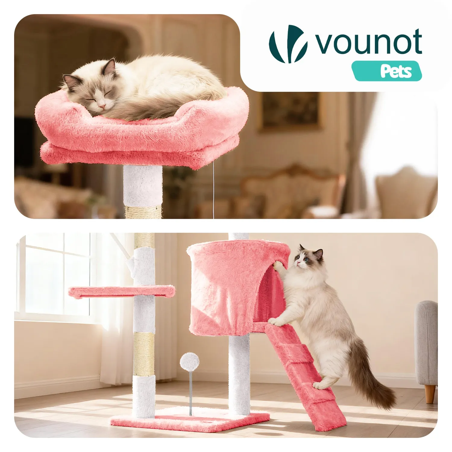 Vounot Albero Tiragraffi Gatto 112cm Rosa 6 Livelli