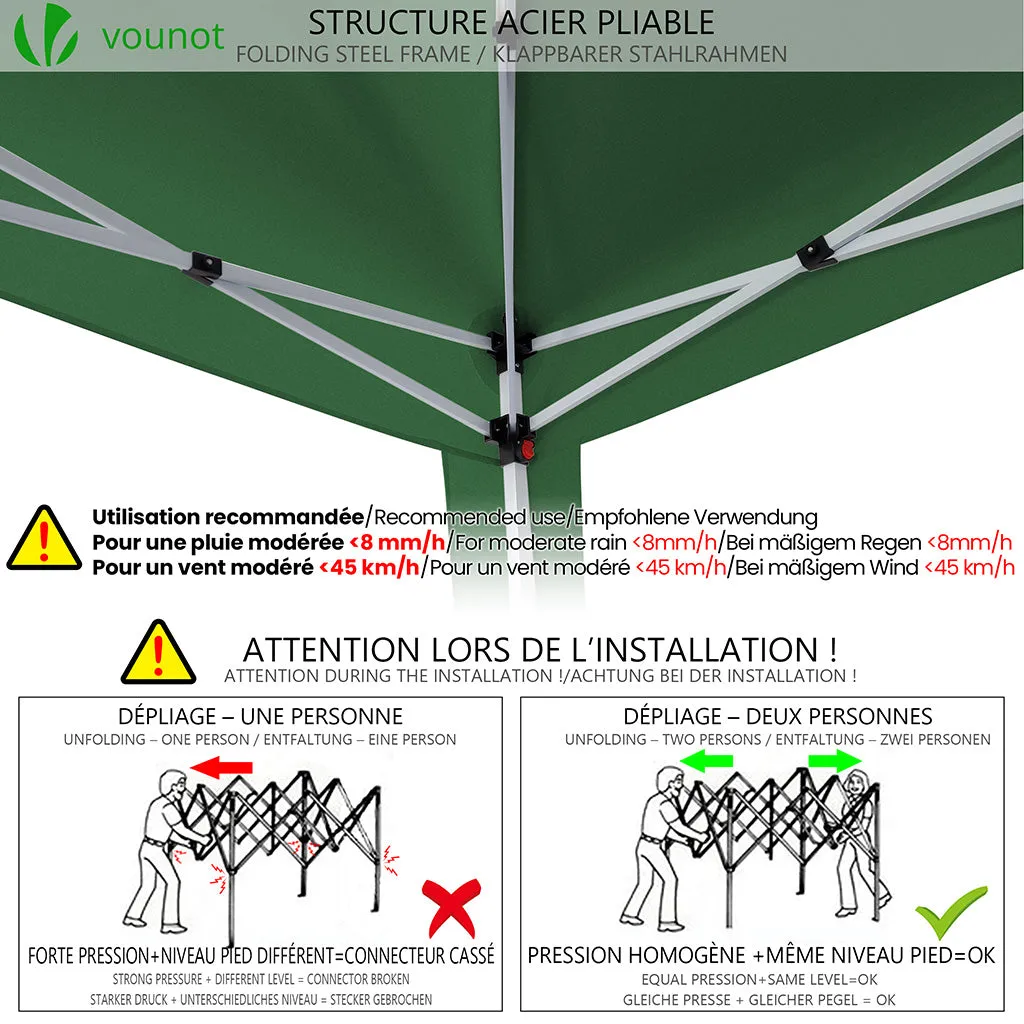 VOUNOT Gazebo Giardino 3x3m Pieghevole Verde con Pareti