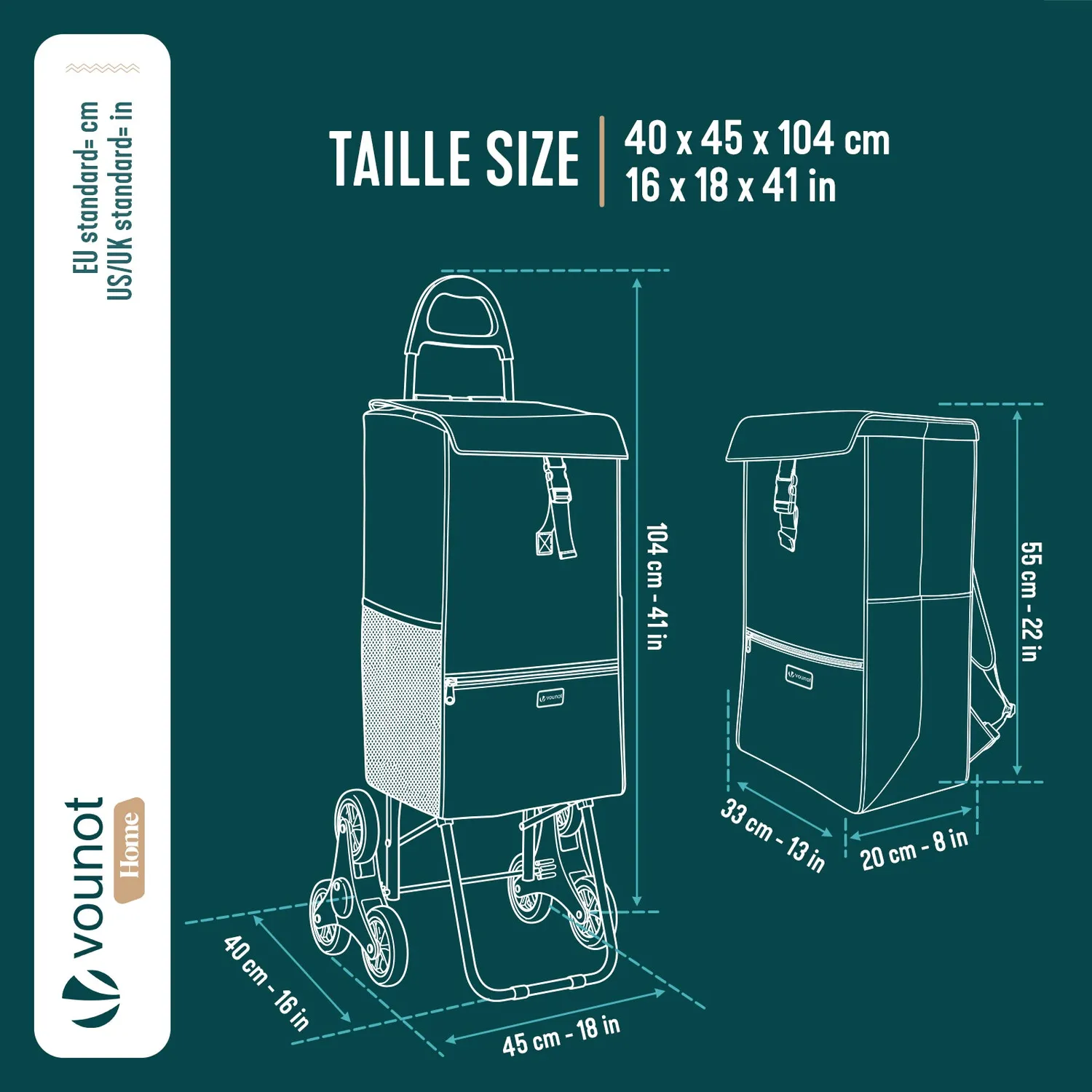 Vounot 40L carrello spesa borsa termica 6 ruote 30 kg