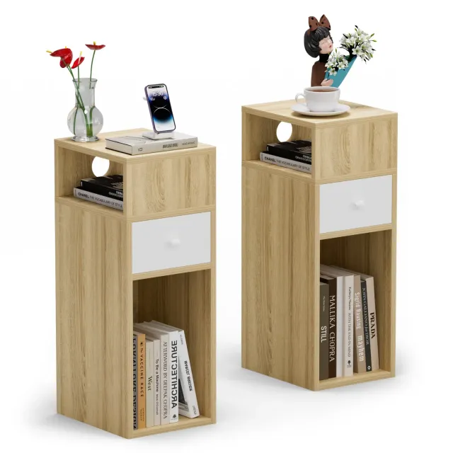 VOUNOT Comodino in Legno Naturale 25x30x66 cm Set 2 Pezzi