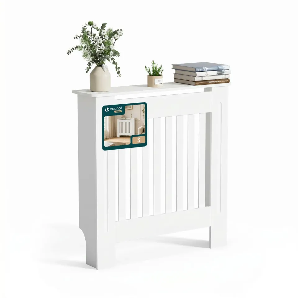 VOUNOT Copritermosifone MDF Bianco 78x19x82 cm a Doghe