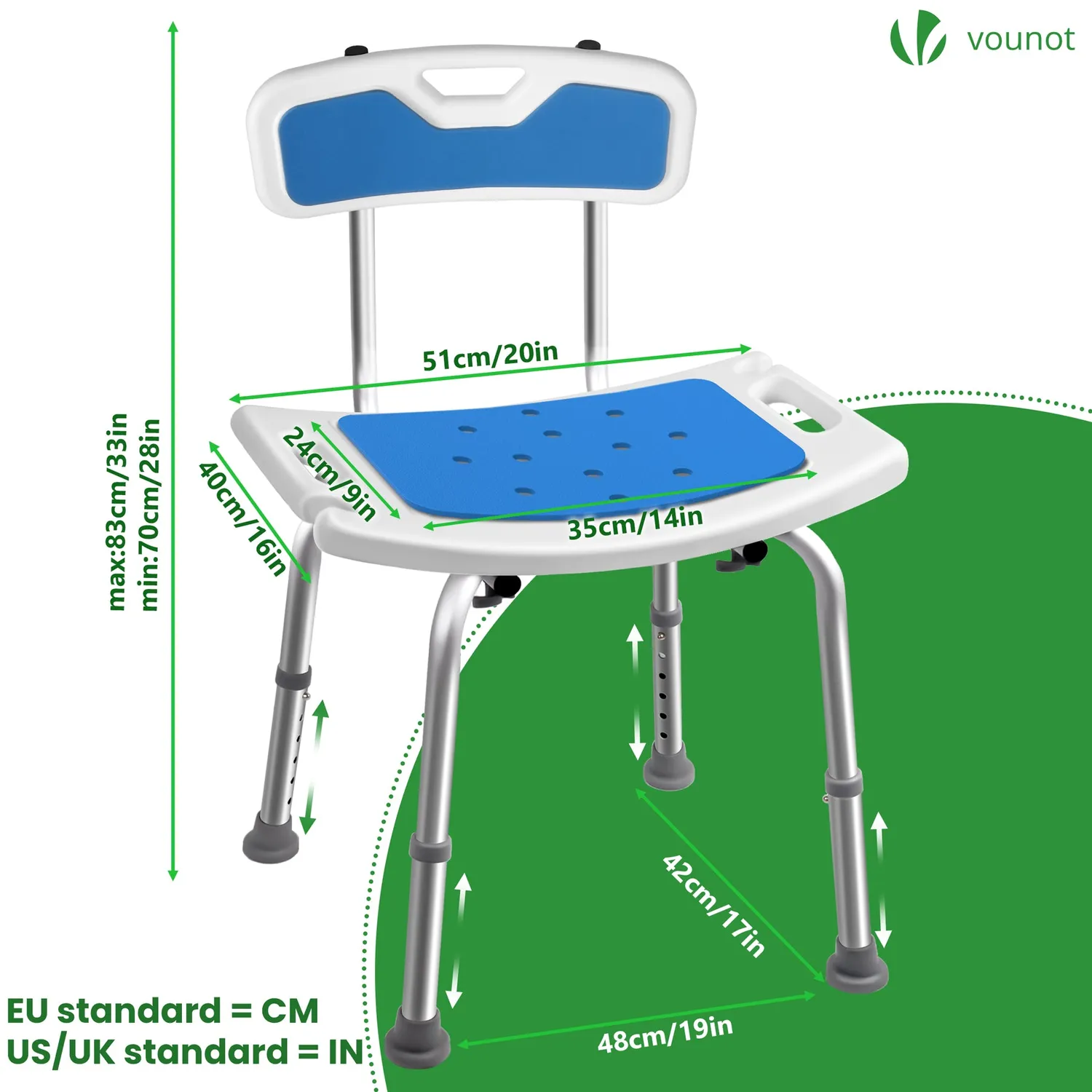 VOUNOT Sedia Doccia Regolabile 70-83cm Blu