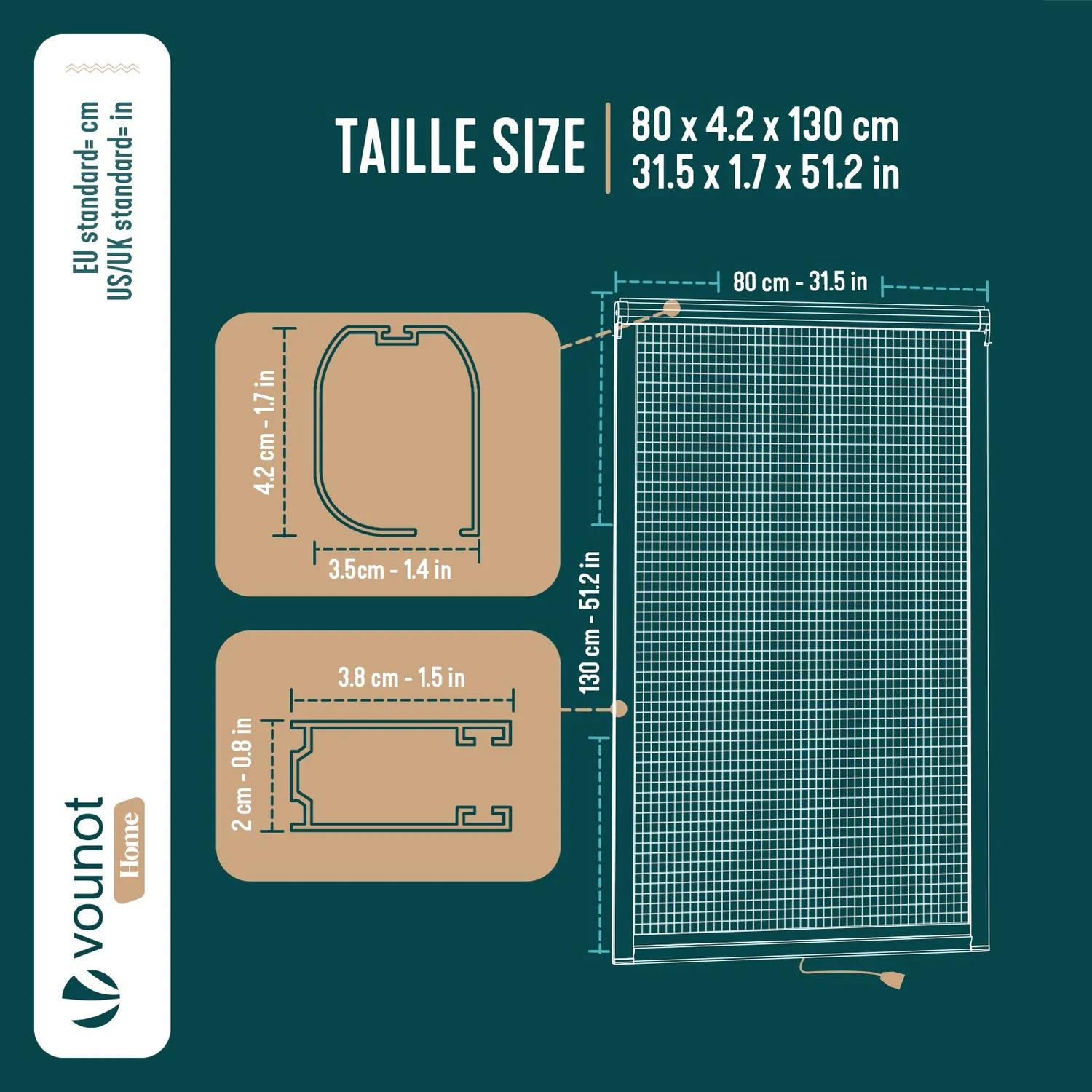 Vounot Zanzariera Avvolgibile Finestra 80x130 cm Bianca Tagliabile