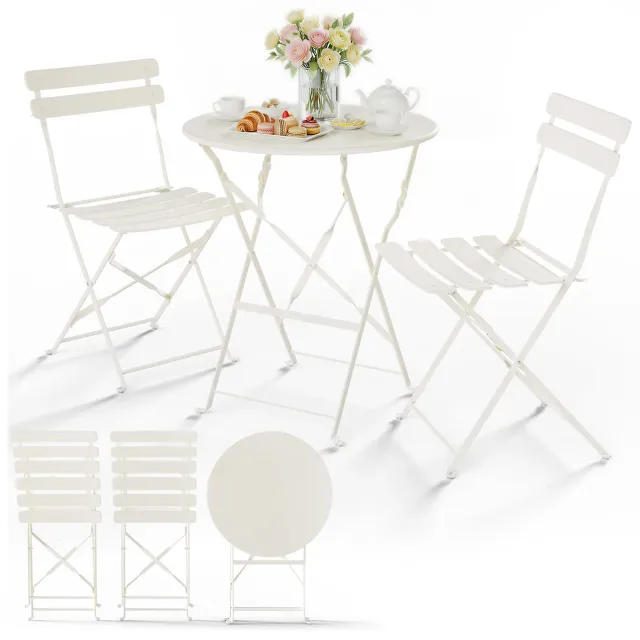 VOUNOT Set Bistrot Metallo Pieghevole Crema 3 Pezzi