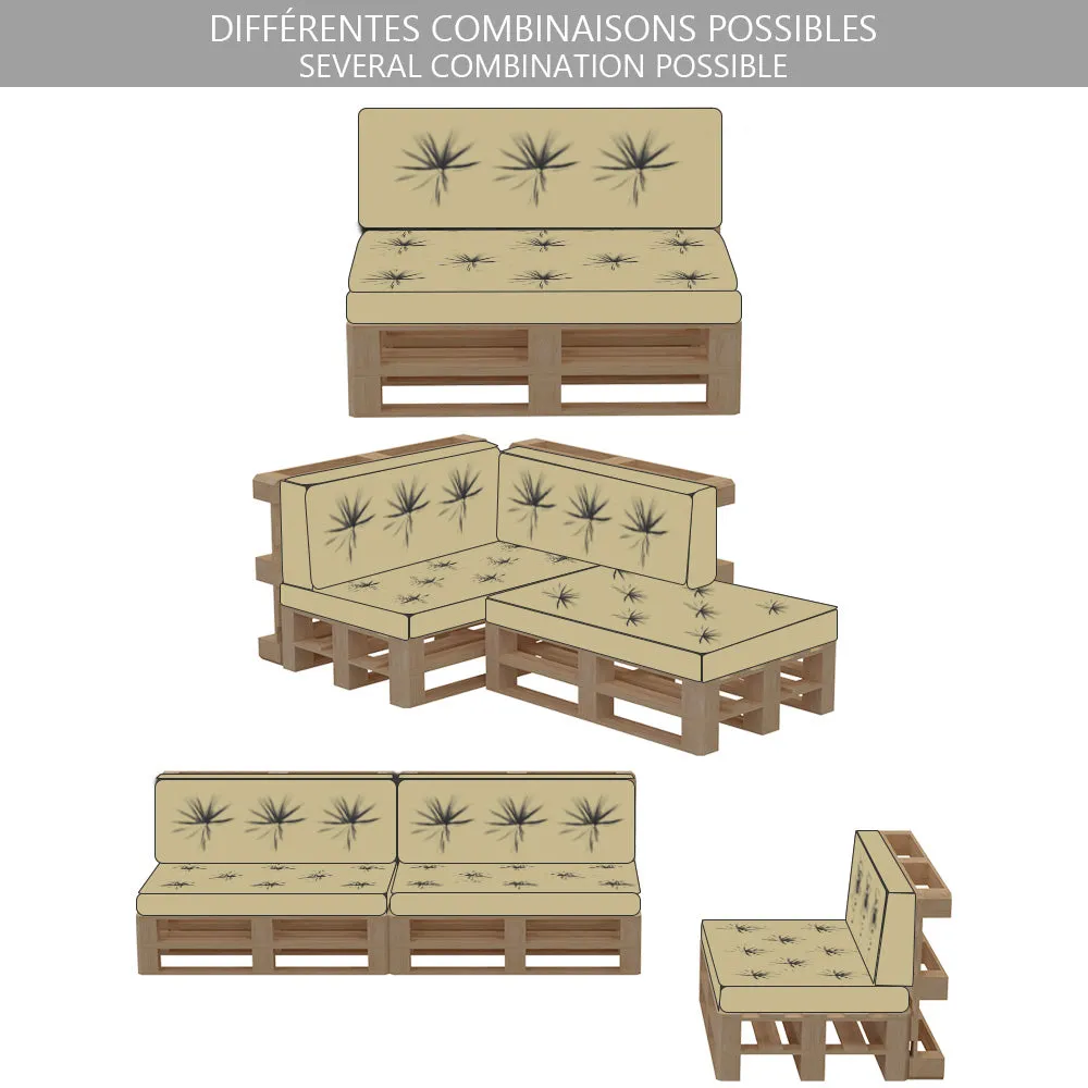 Vounot cuscini per pallet 120x80 beige set 2 pezzi impermeabili