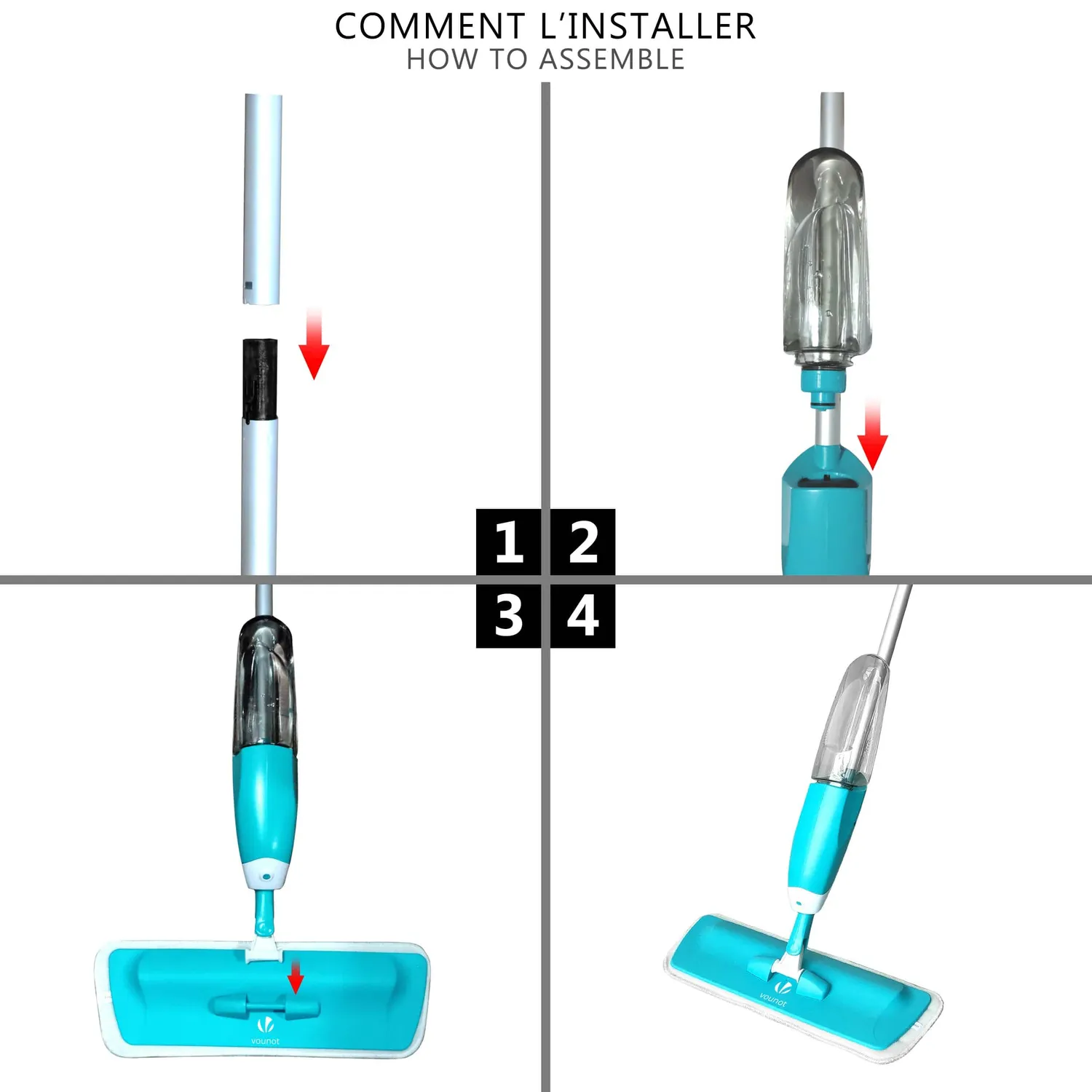 Vounot Scopa spray lavapavimenti manico 128 cm cyan