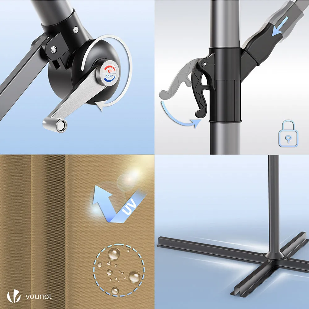 VOUNOT Ombrellone Decentrato 3m Kaki con Custodia Girevole