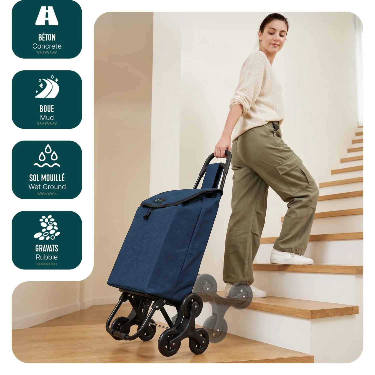 VOUNOT Carrello Spesa Pieghevole Saliscale Blu 32L
