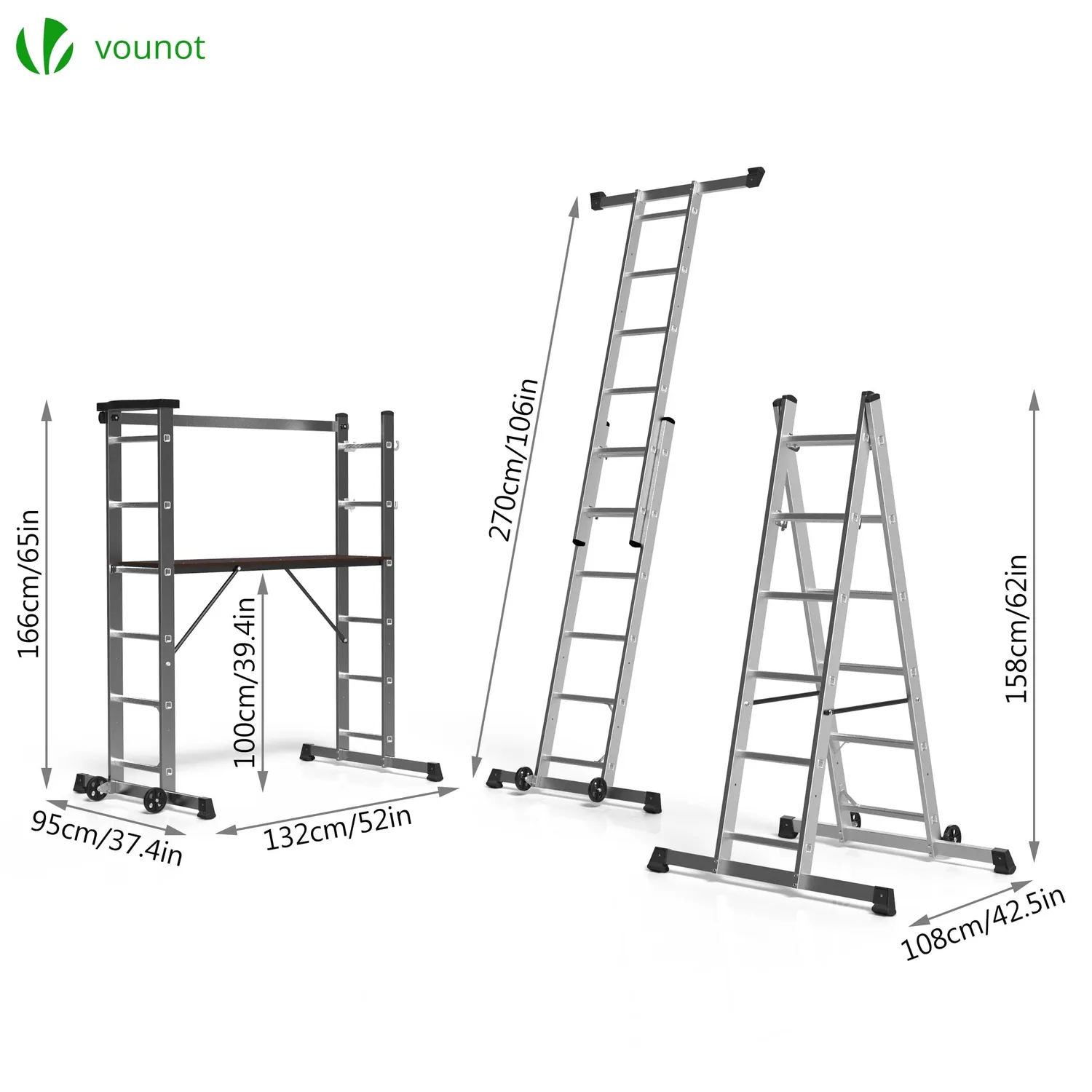 Vounot trabattello scala alluminio 3 in 1 portata 150 kg