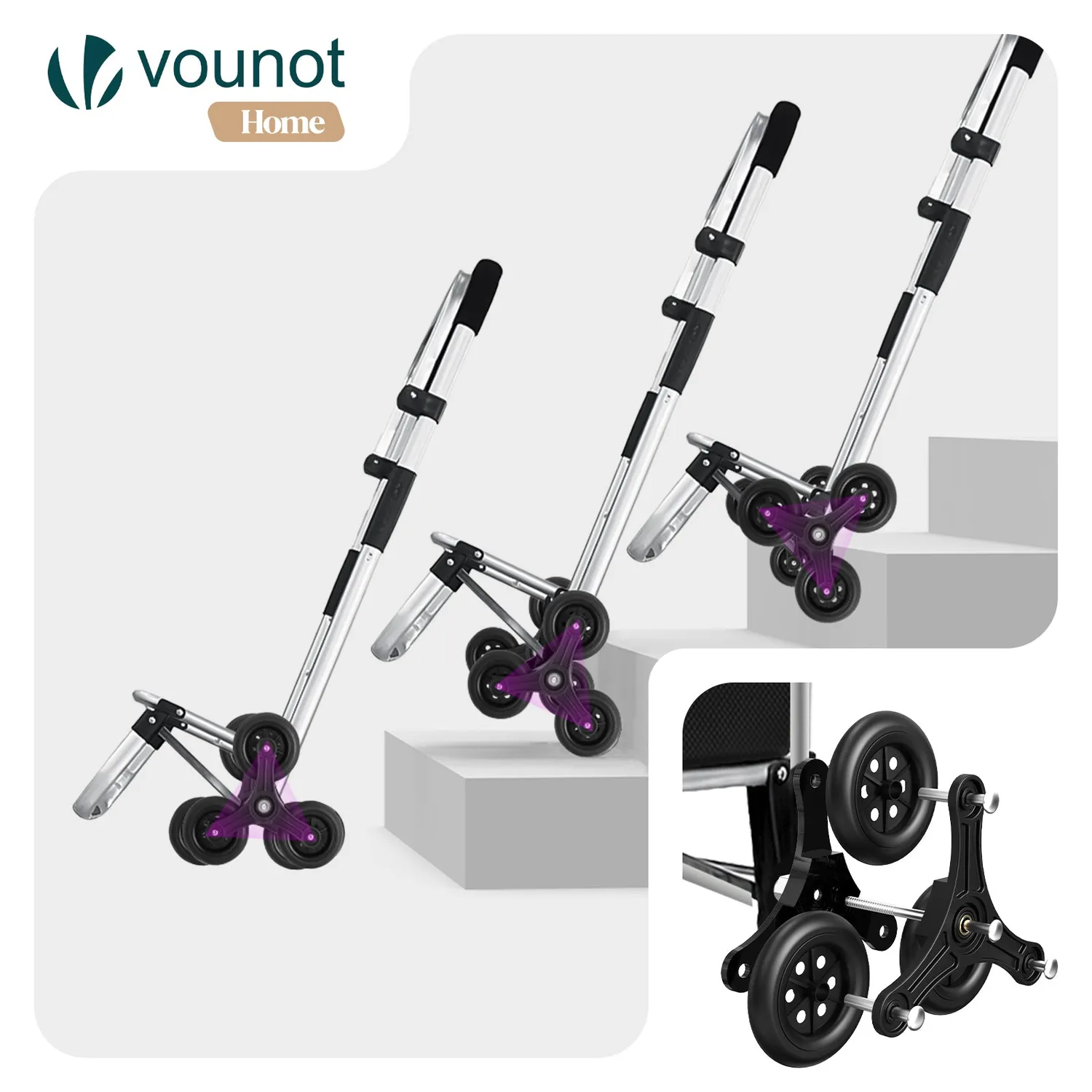 VOUNOT Carrello spesa saliscale alluminio nero 58L