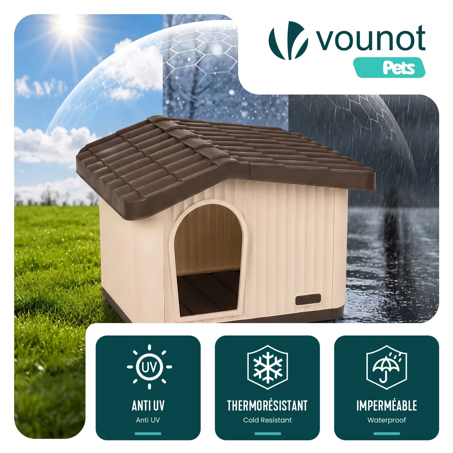 Vounot cuccia cane gatto 75x63x51cm beige plastica