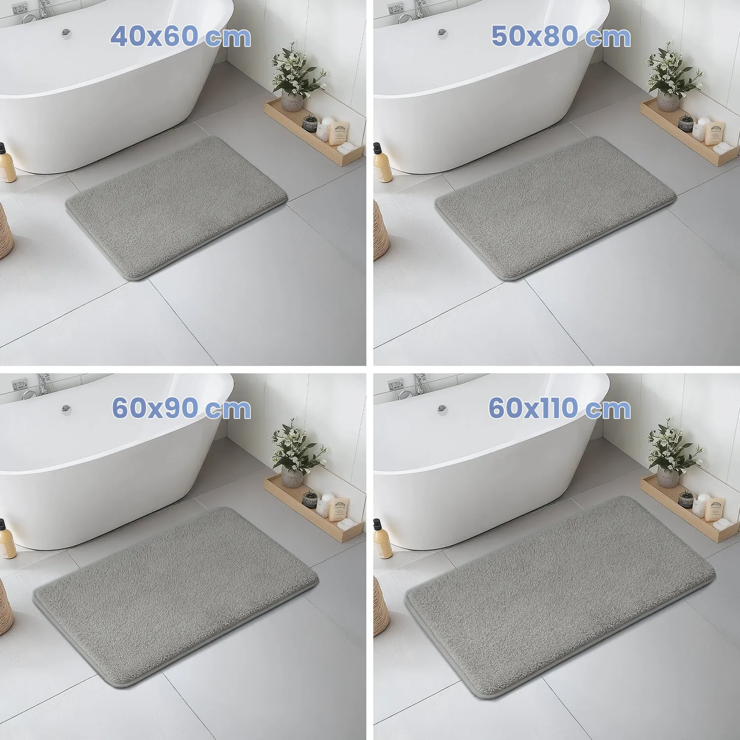 VOUNOT Tappeto Bagno Antiscivolo 50x80cm Microfibra Grigio