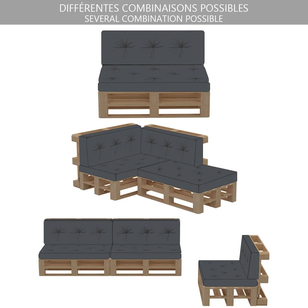 VOUNOT Cuscini pallet 120x80 set 2 pezzi grigi impermeabili