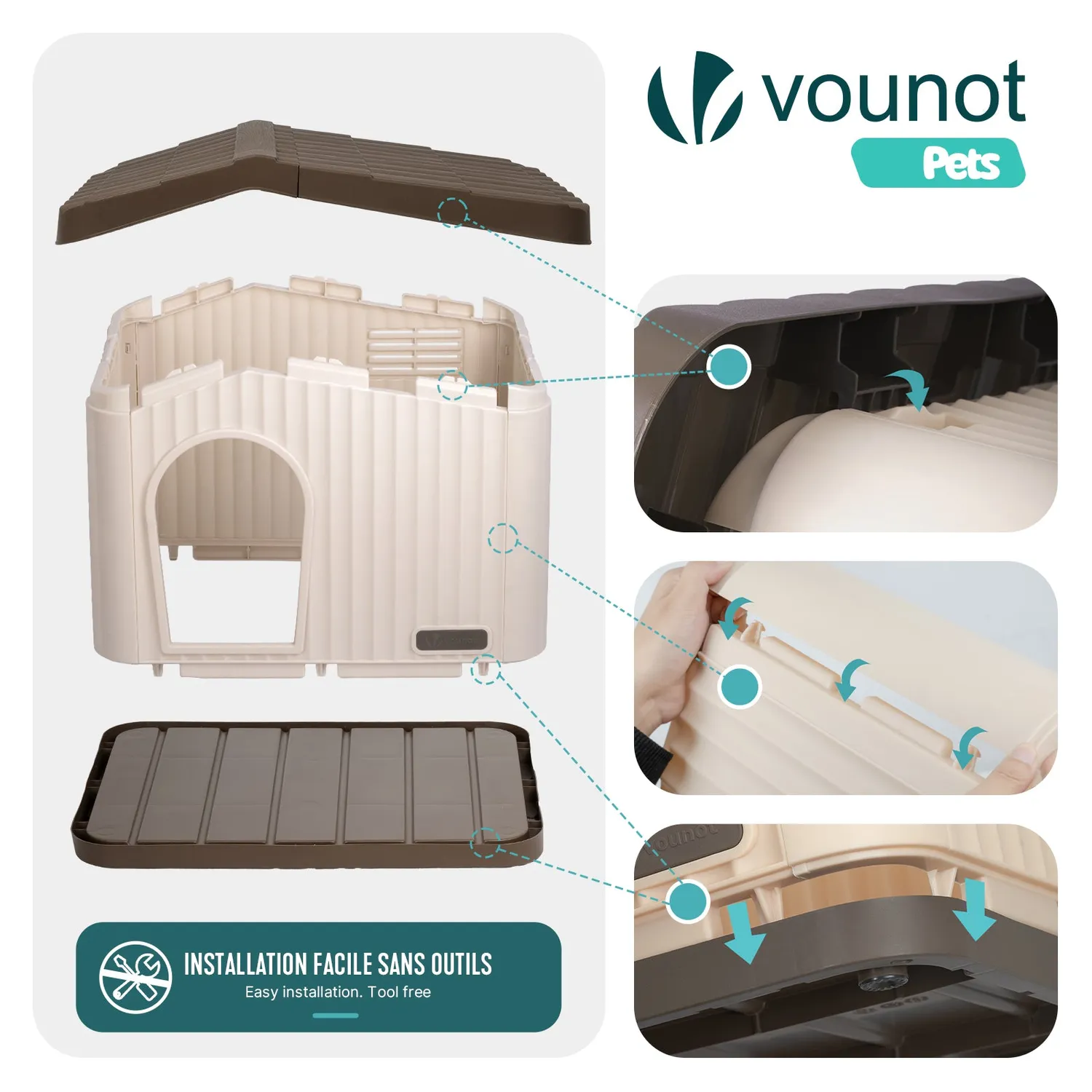 VOUNOT Cuccia plastica beige 60x51x41 cm cani gatti interno esterno