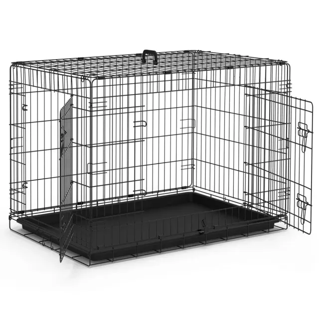 VOUNOT Gabbia cane pieghevole 92x58x64 2 porte metallo