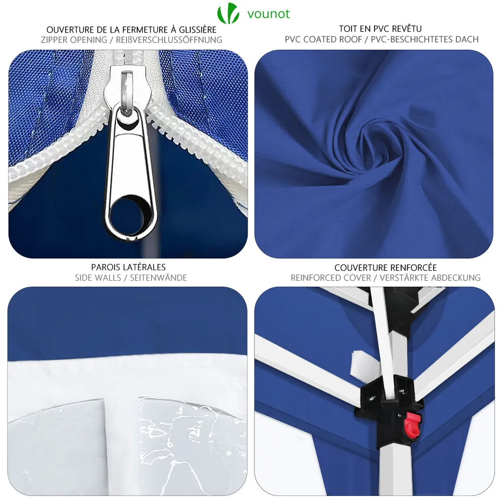 Vounot Gazebo Pieghevole 3x3m Blu con Pareti e Finestre
