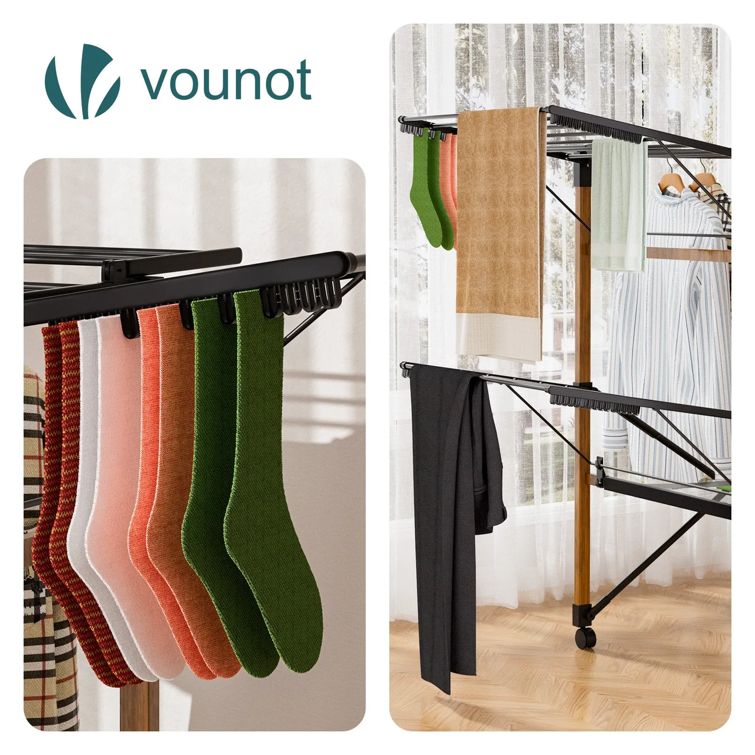 Vounot stendibiancheria pieghevole 173x94x123 cm nero 25 kg