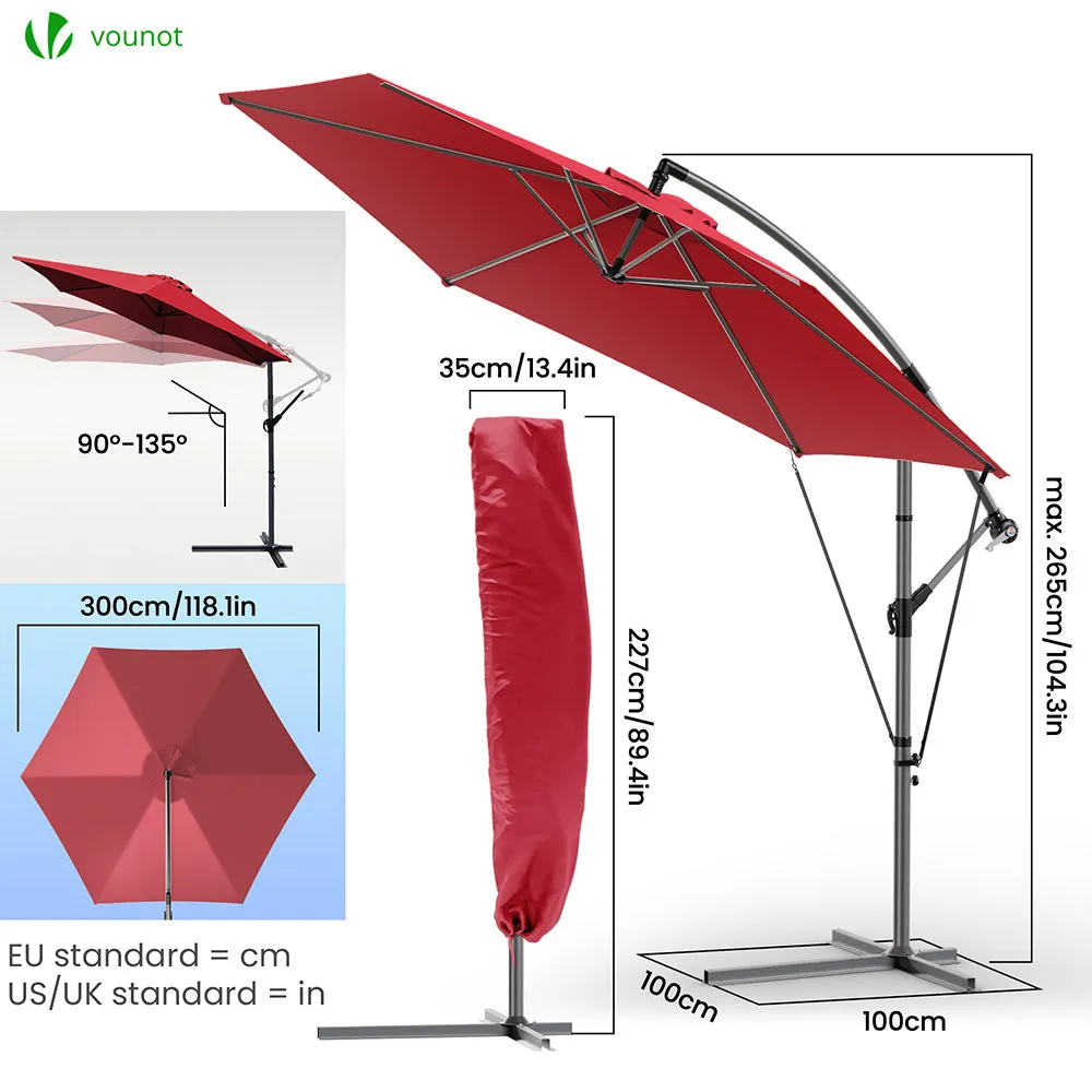 VOUNOT Ombrellone Decentrato 3 m Rosso con Custodia