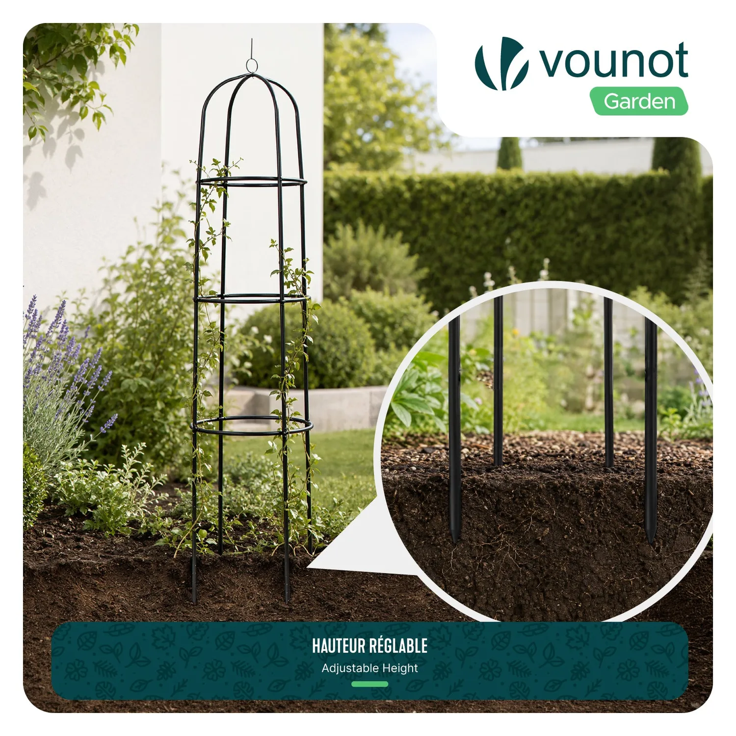 VOUNOT Obelisco Tutore Giardino 194 cm Nero 2 pezzi