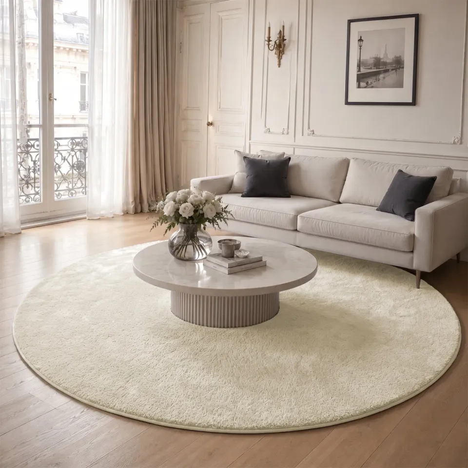 Vounot diametro 200 cm tappeto rotondo pelo raso beige
