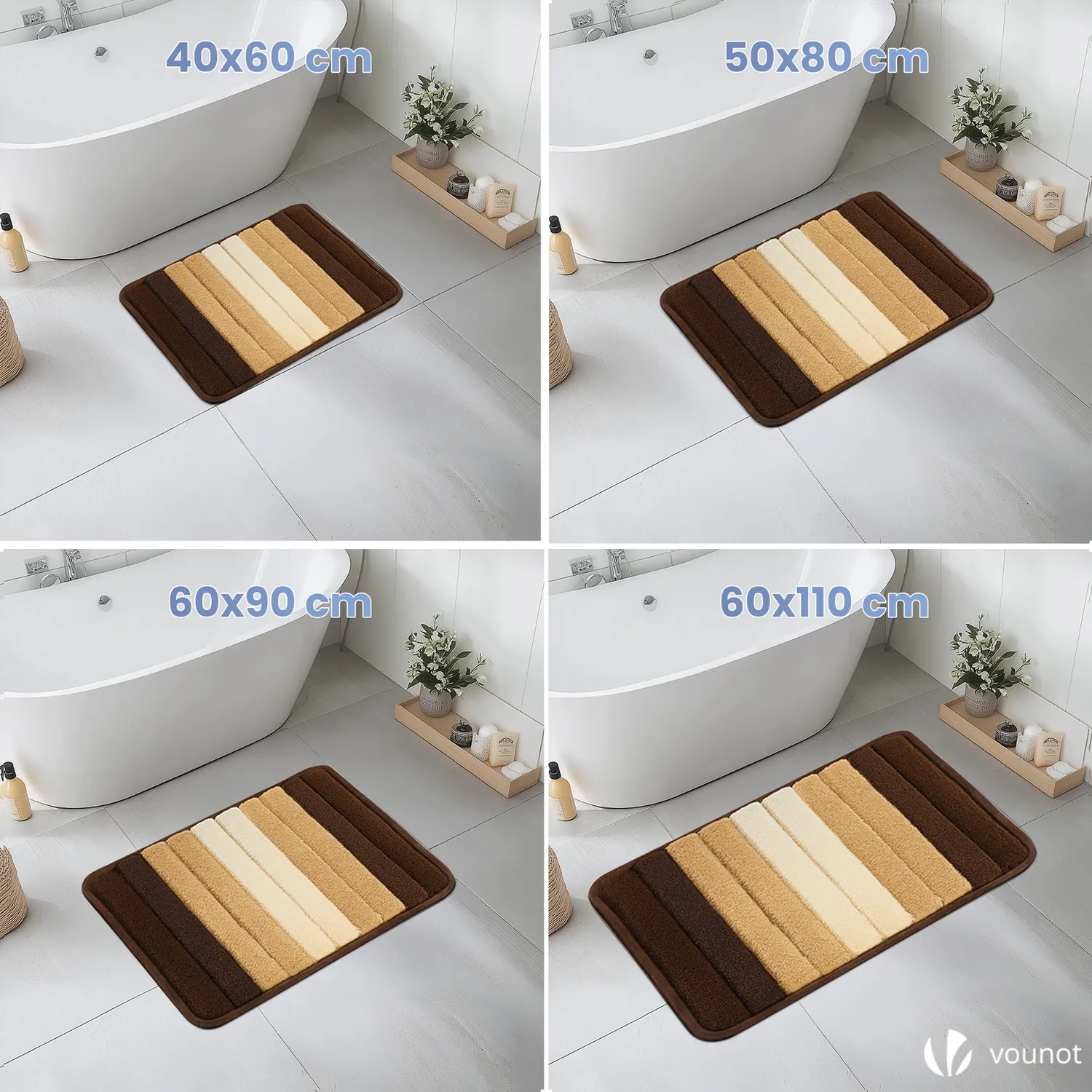 Vounot tappeto bagno antiscivolo 50x80cm beige 2 pezzi