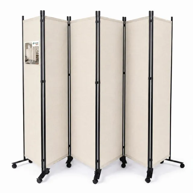 VOUNOT Paravento pieghevole 6 pannelli beige 340x171 cm