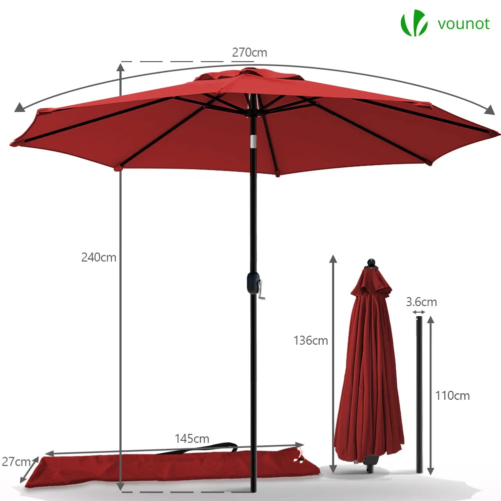 Vounot Ombrellone Inclinabile 2,7 m Rosso con Custodia Anti-UV
