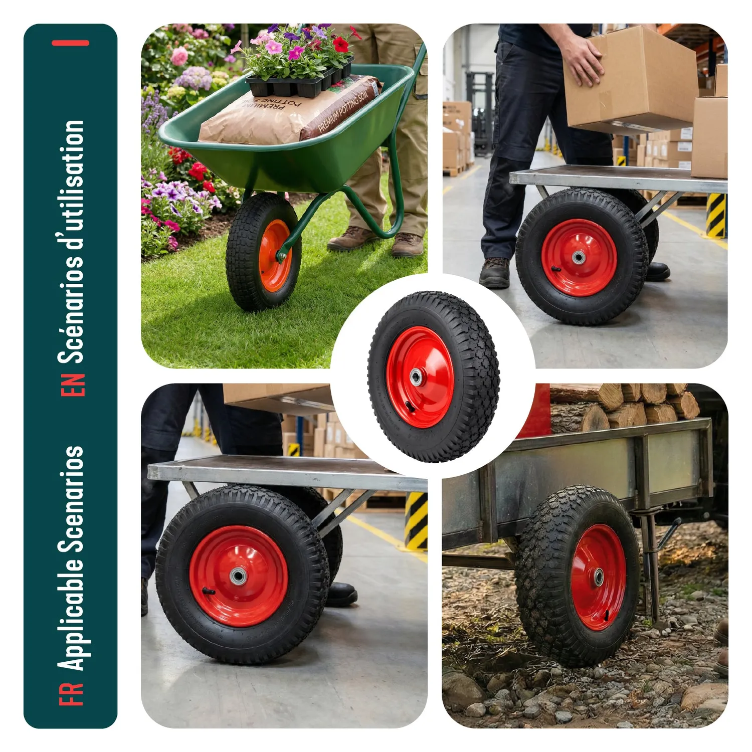 VOUNOT Ruote Pneumatiche 4.80/4.00-8 Rosse 4Pz