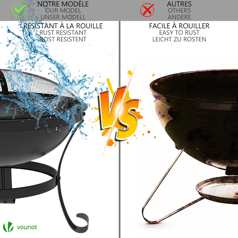 Vounot braciere esterno in acciaio nero con coperchio 55 cm