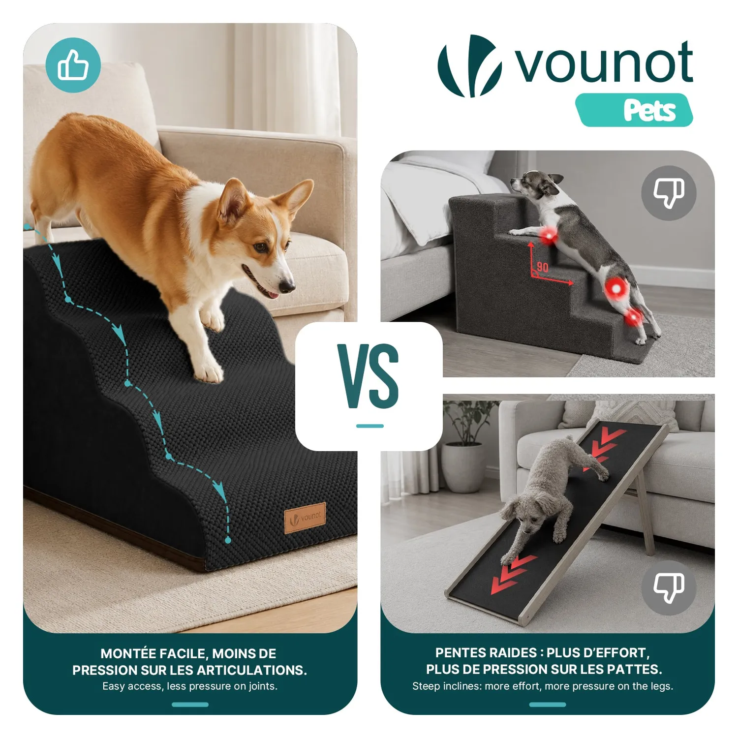 Vounot scaletta cani e gatti in schiuma 72x40x50 nera lavabile
