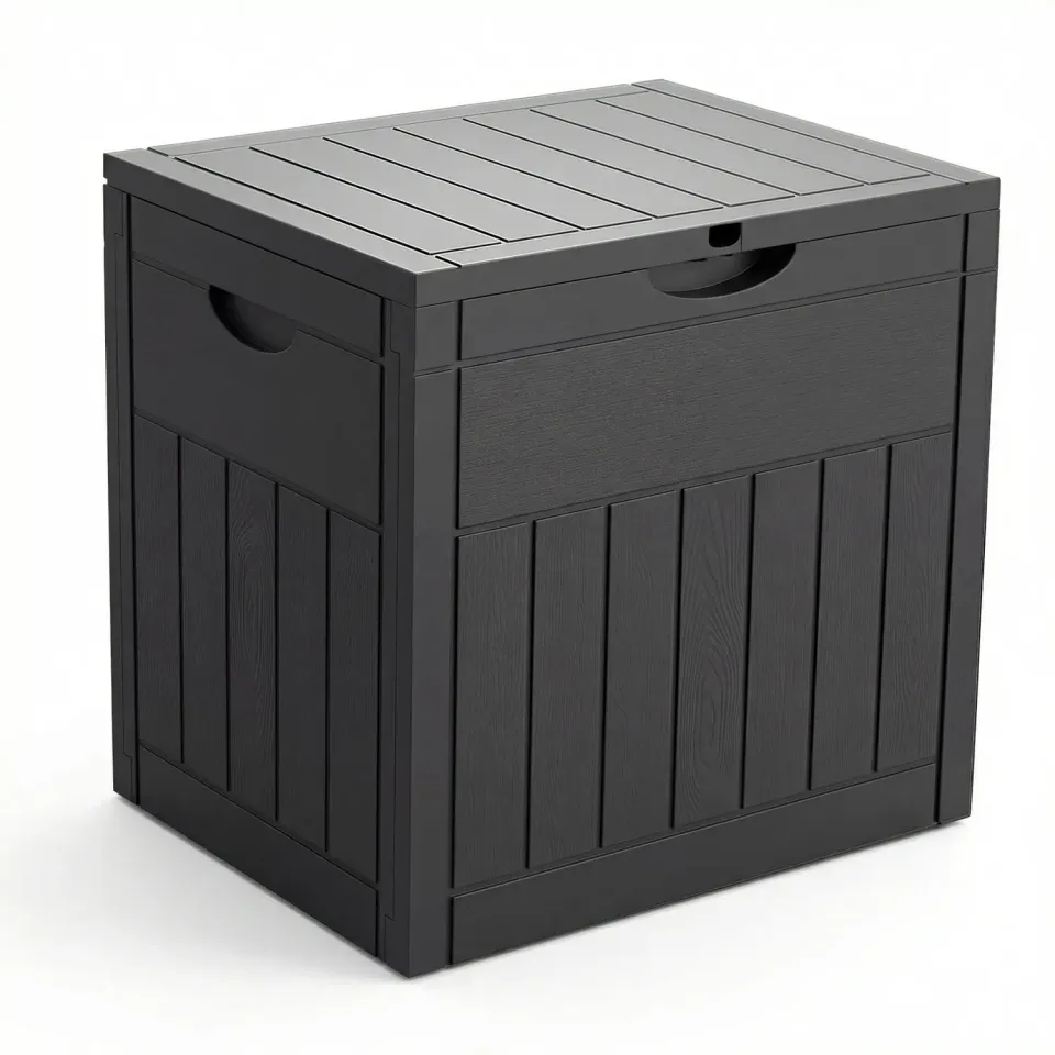 VOUNOT Baule Giardino Esterno 126L Nero Effetto Legno 56x43x53