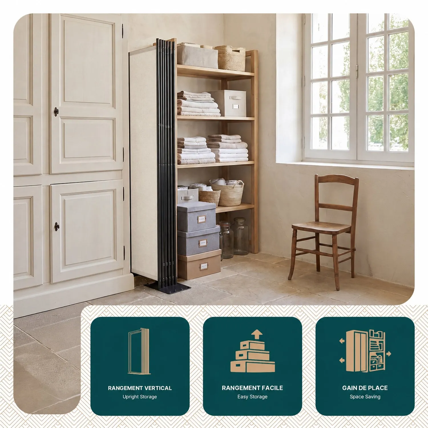 Vounot Paravento 6 Pannelli 340cm Beige Pieghevole