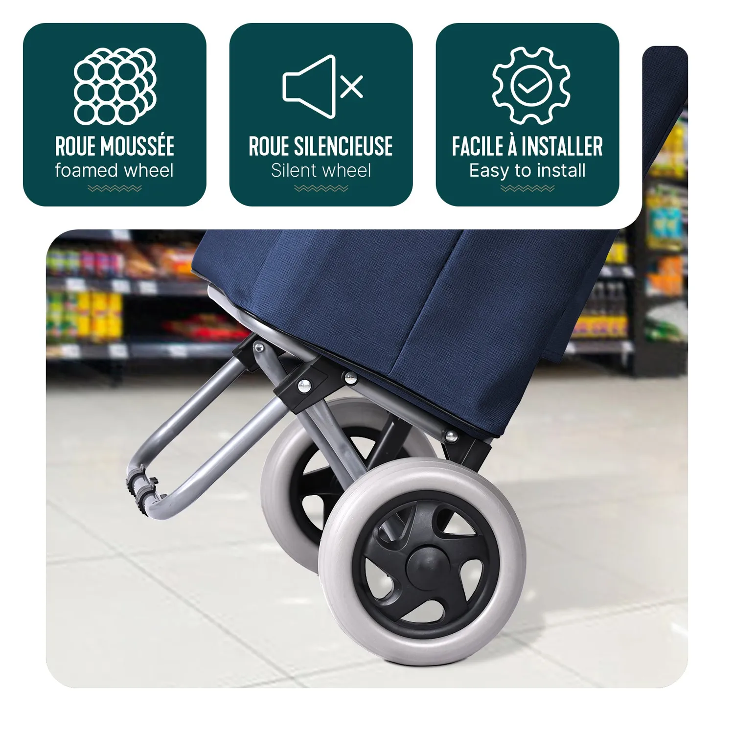 VOUNOT carrello spesa pieghevole 59L blu 2 ruote