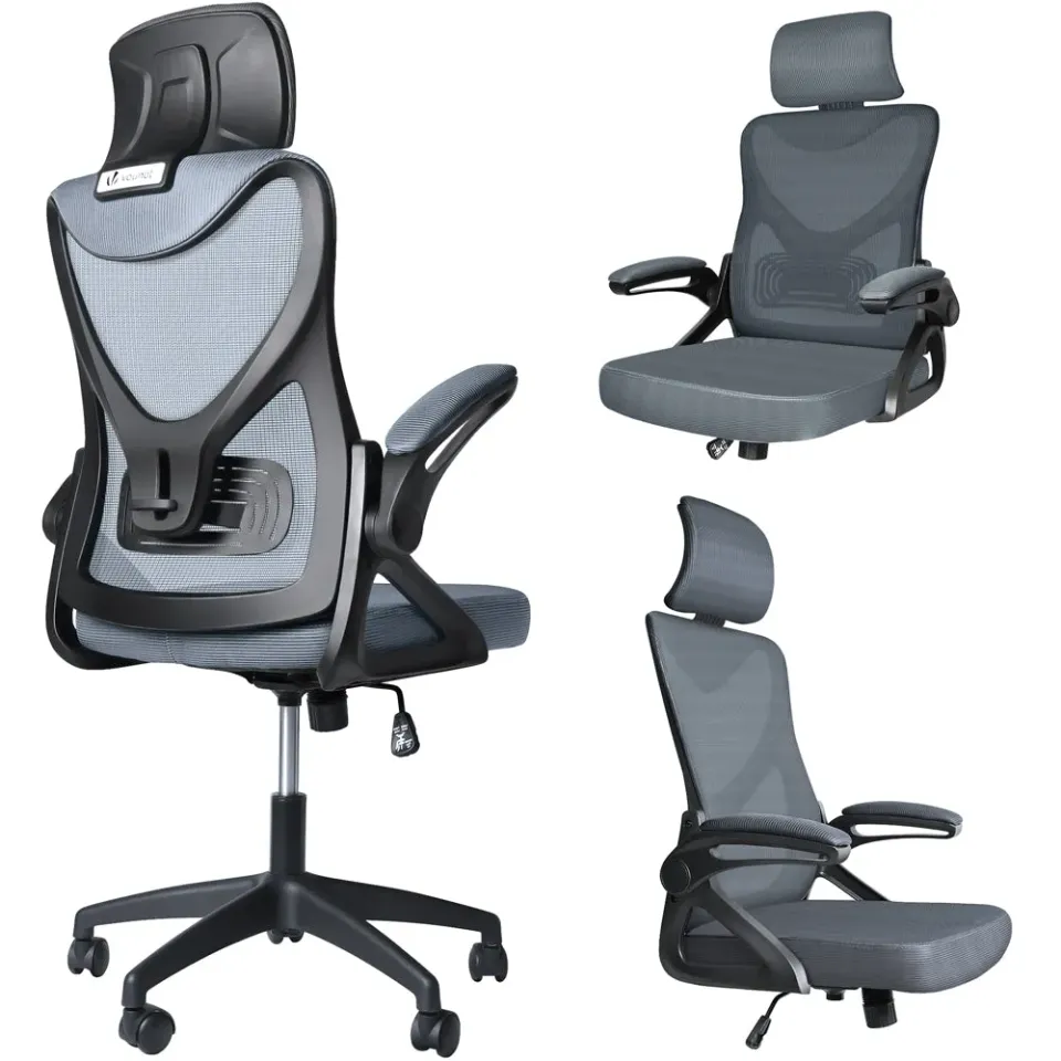 VOUNOT sedia ufficio ergonomica grigia con poggiatesta traspirante
