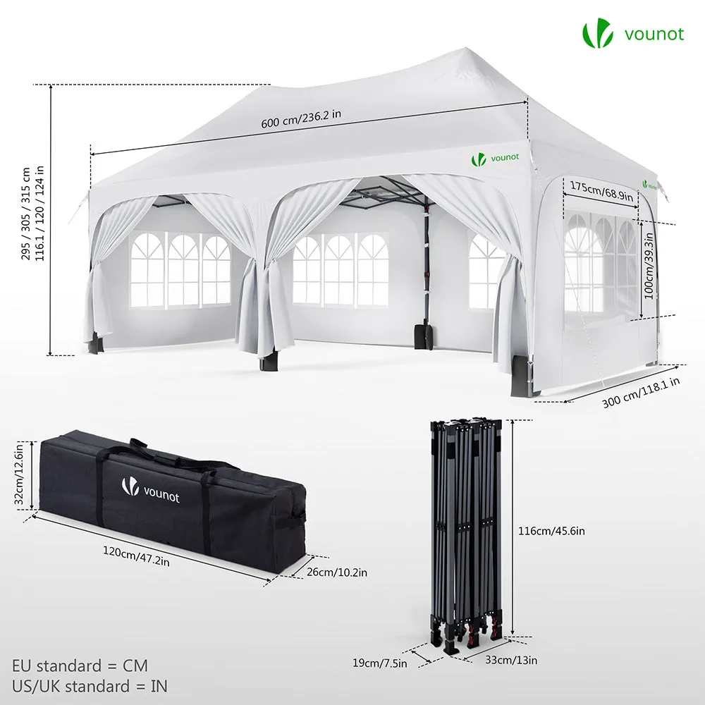 Vounot Gazebo Pieghevole 3x6m Bianco 6 Pareti Impermeabile