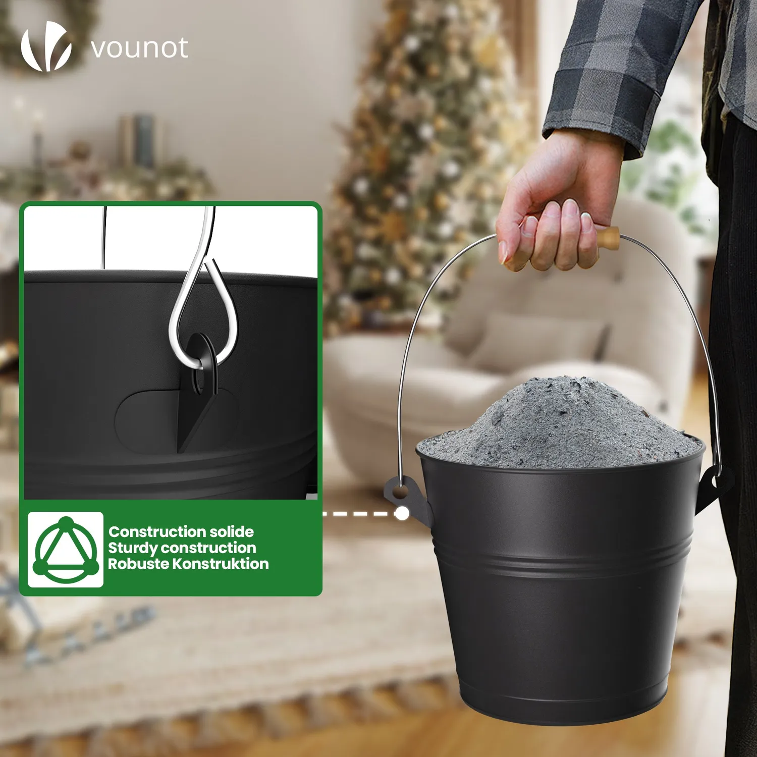 VOUNOT Secchio Cenere Metallo Nero 5L con Paletta