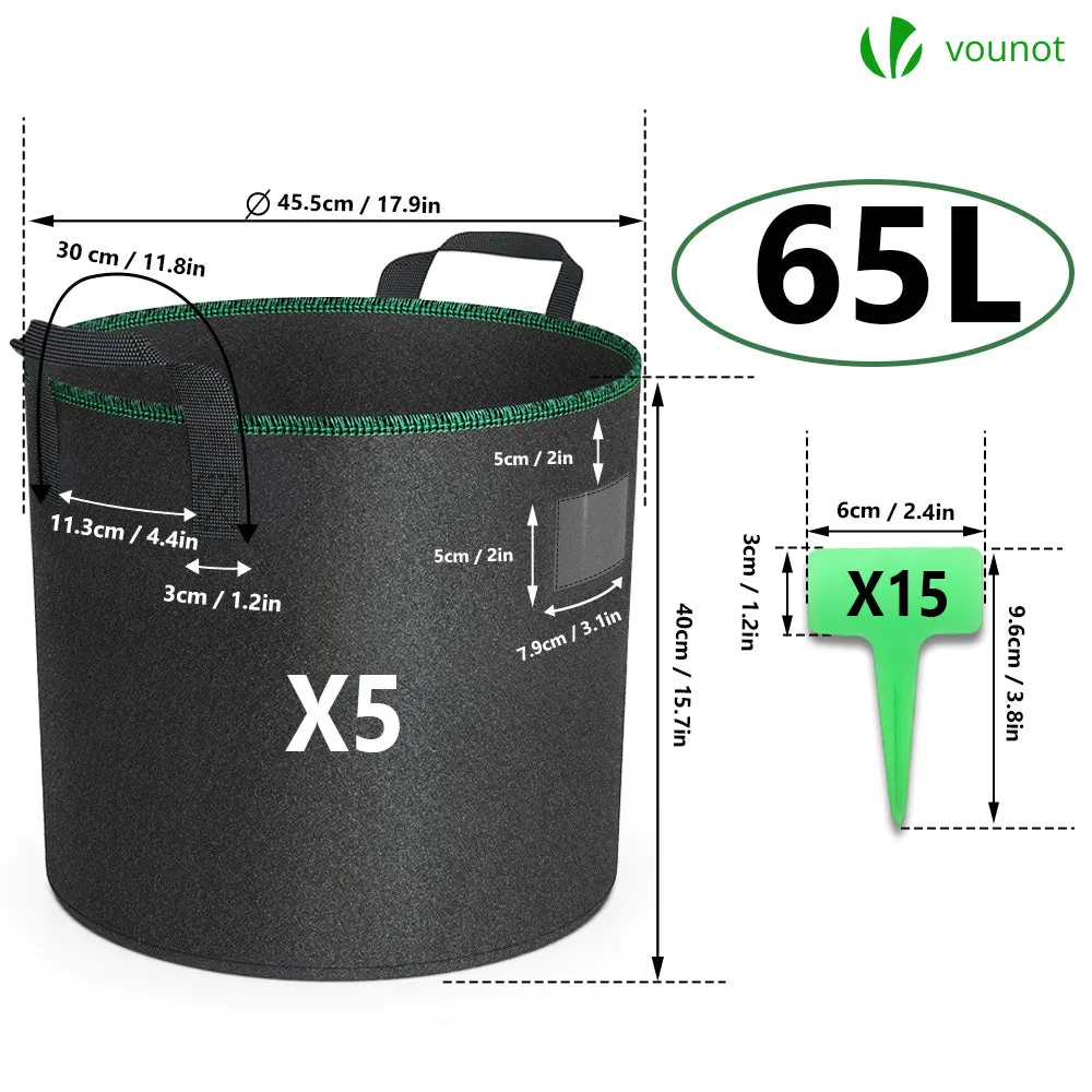 VOUNOT 5 Sacchi Coltivazione 65 L Neri con Maniglie Tessuto