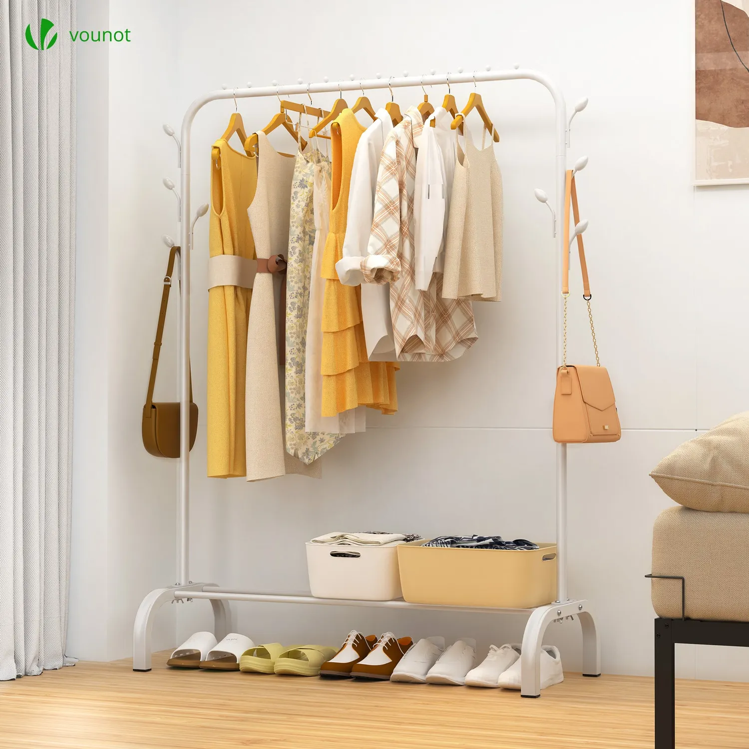 VOUNOT Stand appendiabiti metallo bianco 110x41x150cm