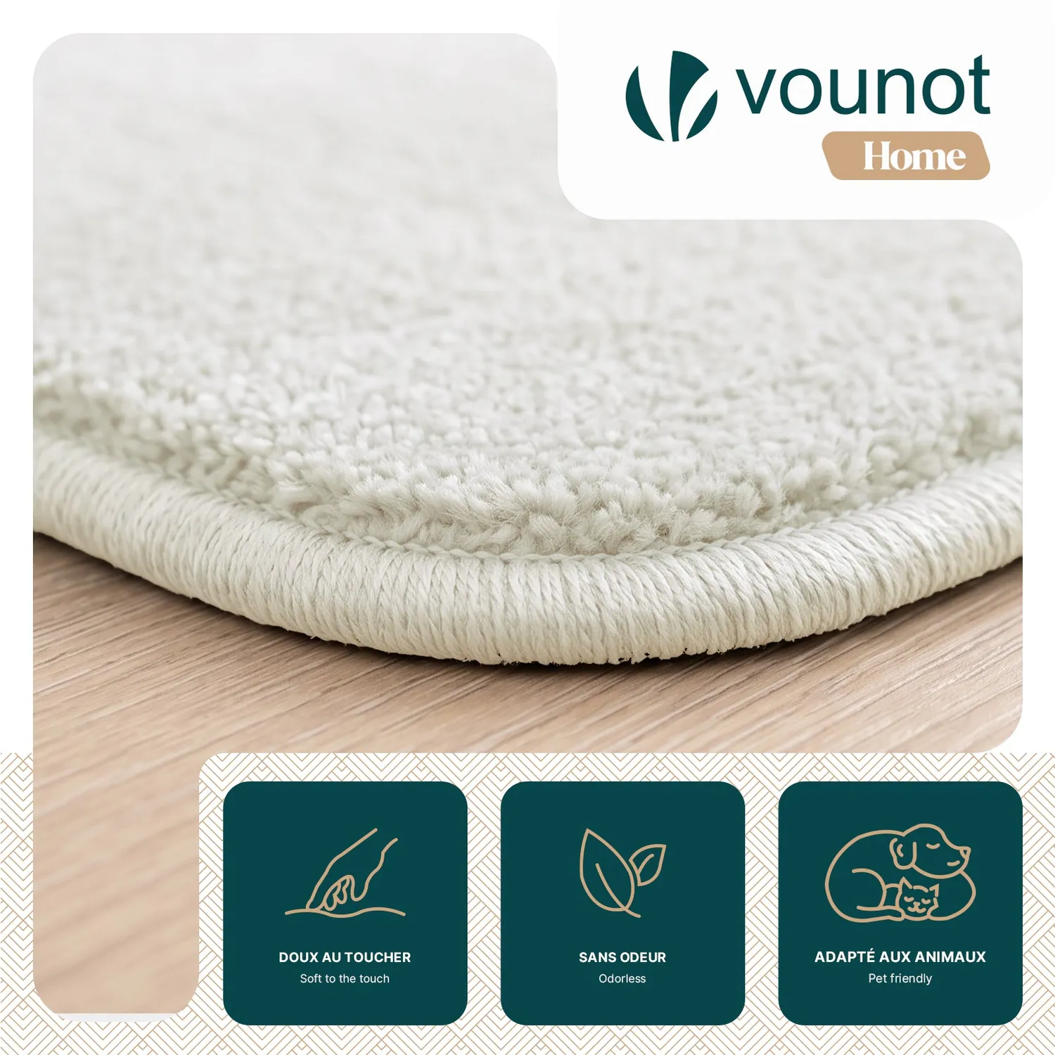 VOUNOT Tappeto Soggiorno Rotondo Crema Ø200 cm Pelo Raso