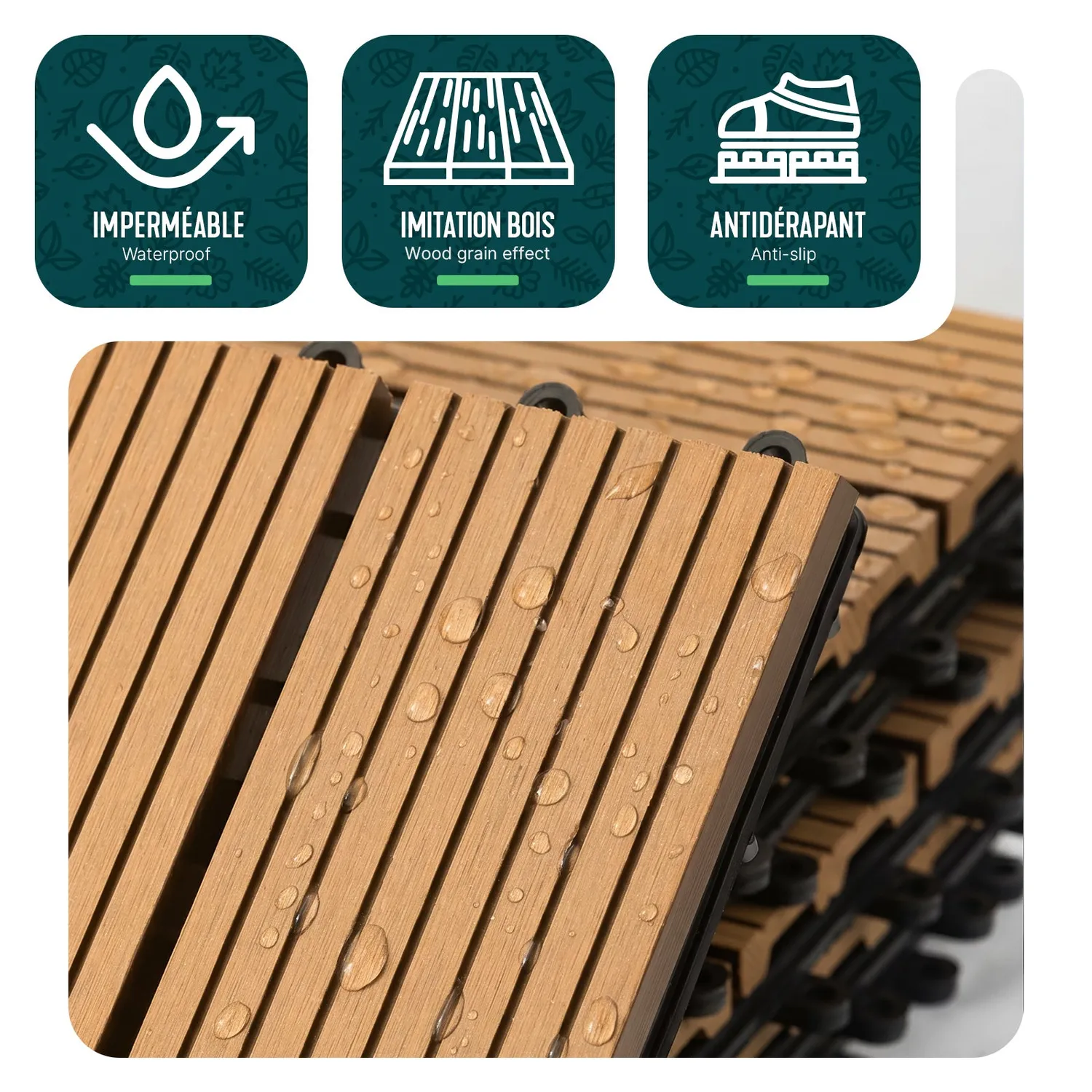 VOUNOT Mattonelle Esterno WPC 30x30cm 16 Pezzi Effetto Legno