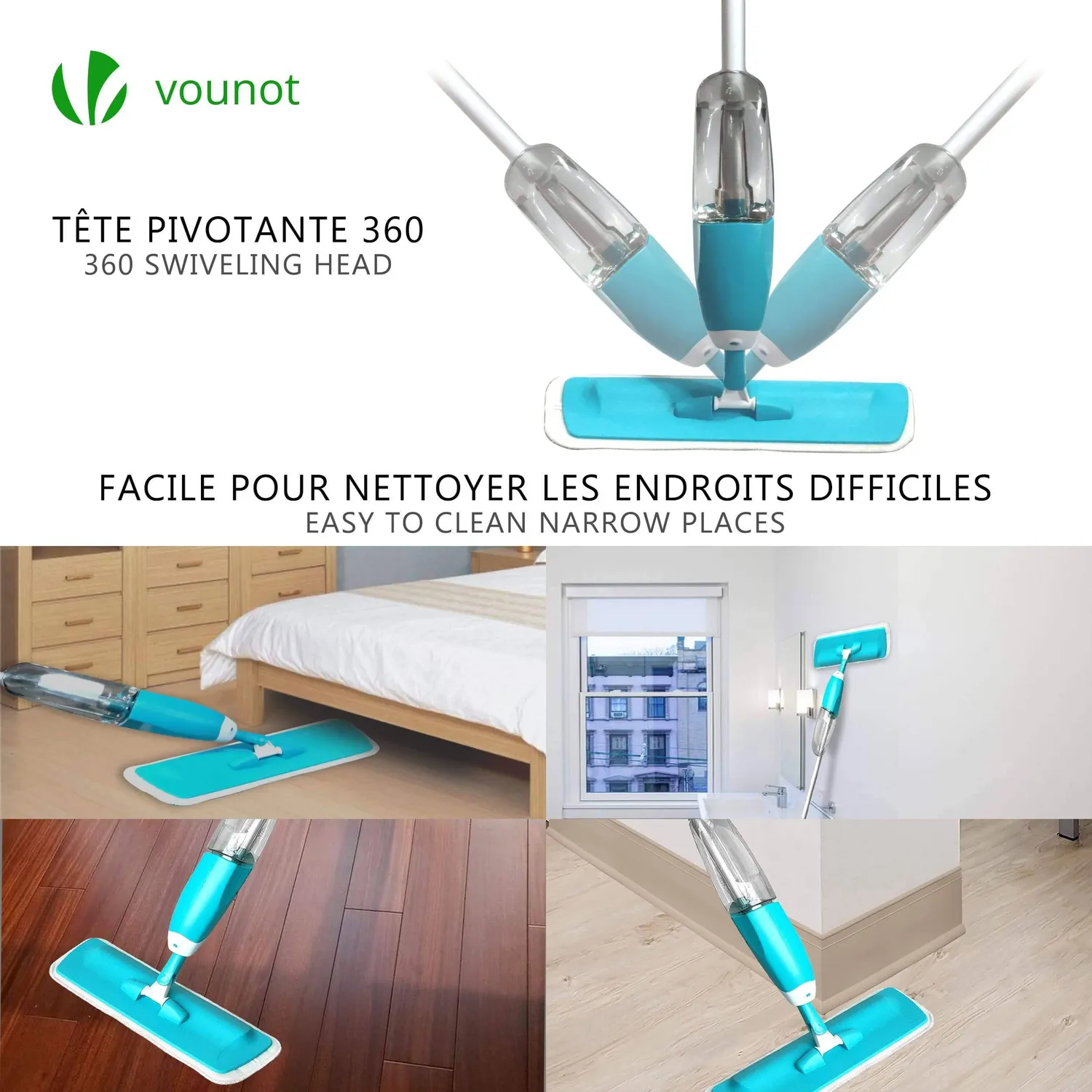 Vounot Scopa spray lavapavimenti manico 128 cm cyan