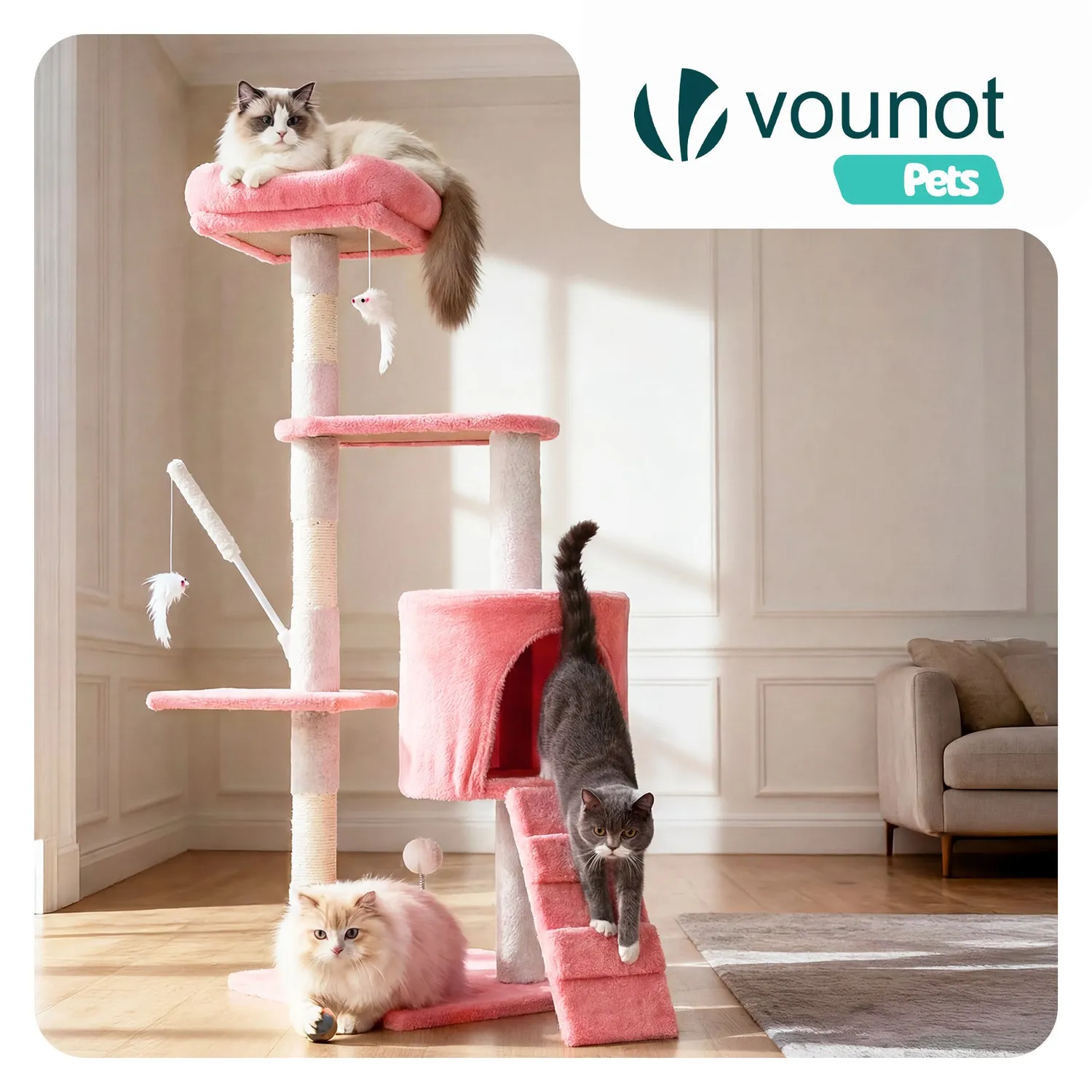 Vounot Albero Tiragraffi Gatto 112cm Rosa 6 Livelli