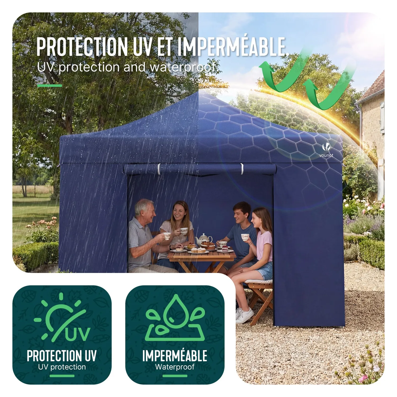 VOUNOT Gazebo pieghevole 3x3m blu con 4 pareti e finestre