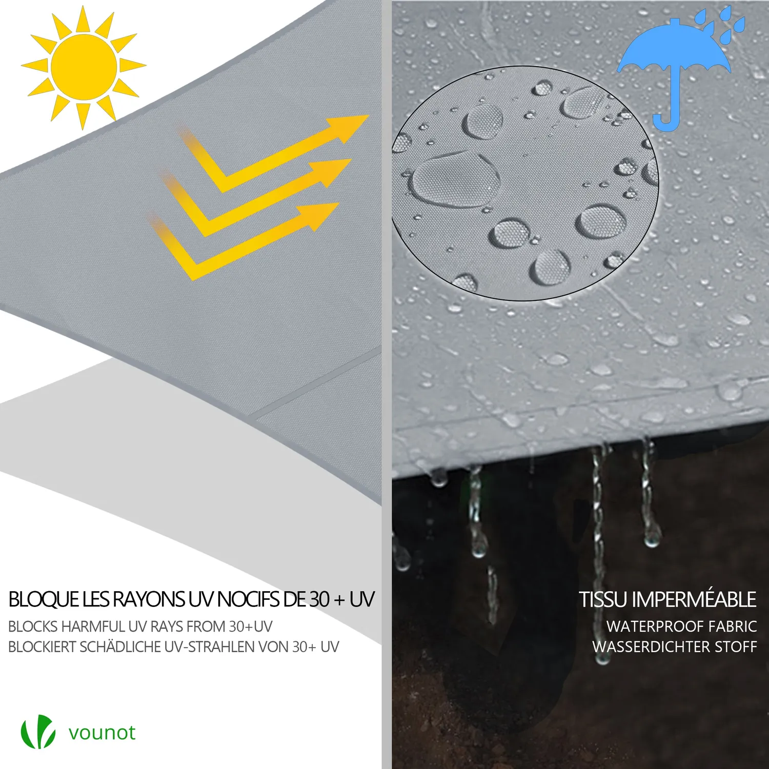 Vounot Vela Ombreggiante Triangolare 3x3x3m Grigia Impermeabile