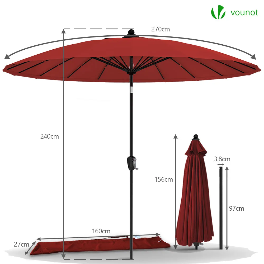 VOUNOT Shanghai ombrellone inclinabile rosso 270 cm con custodia
