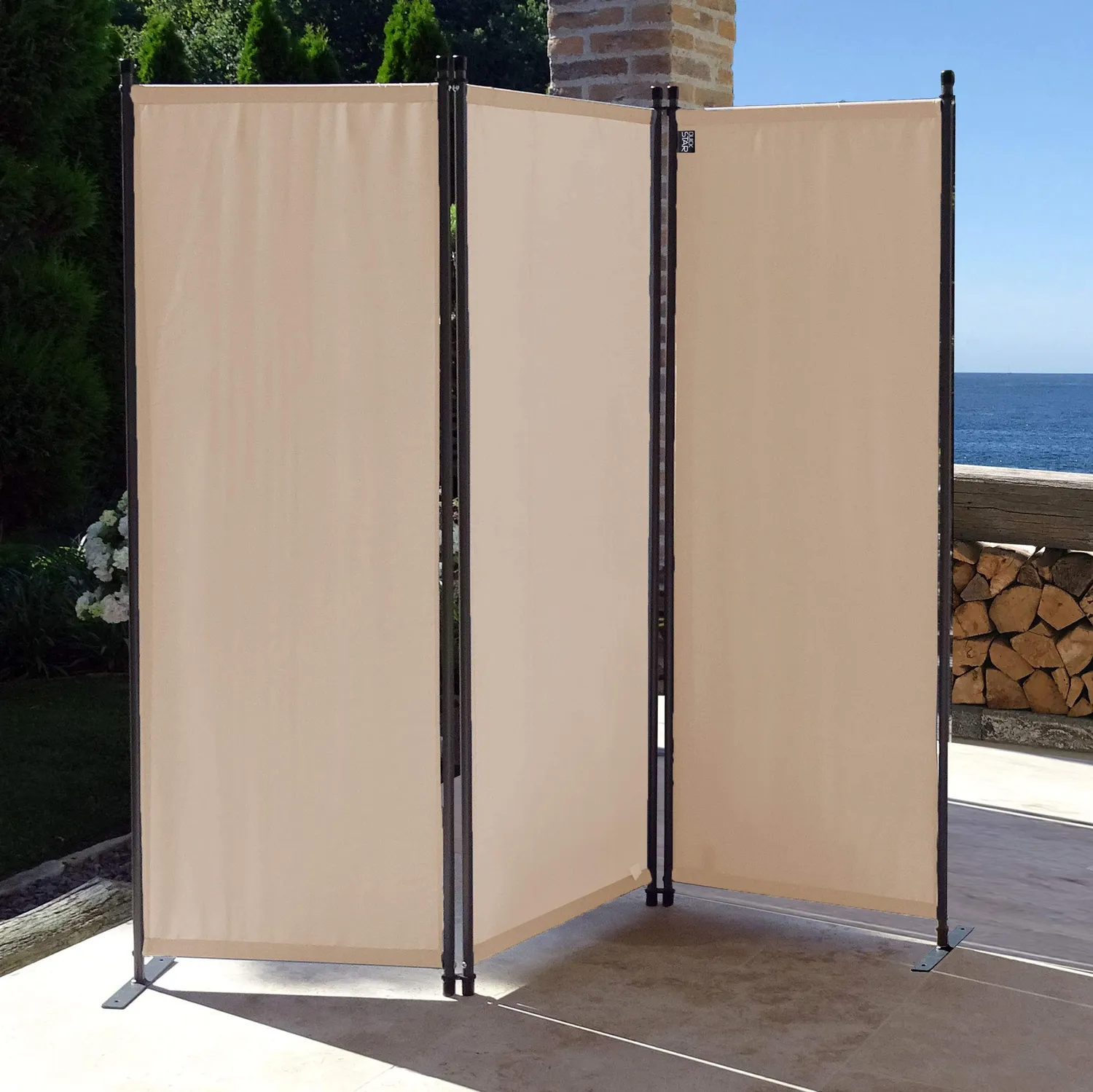 QUICK STAR paravento 3 pannelli 170x165 cm beige da esterno