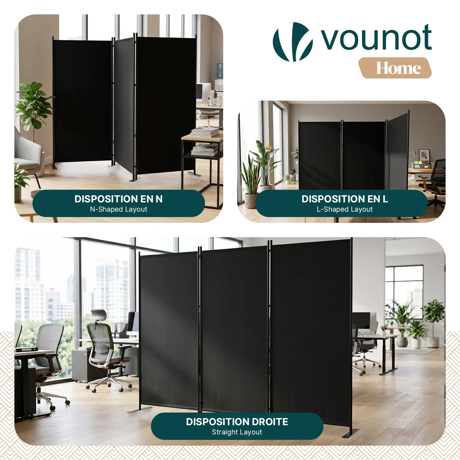 Vounot Paravento Interno 3 Pannelli Antracite 262x173 cm