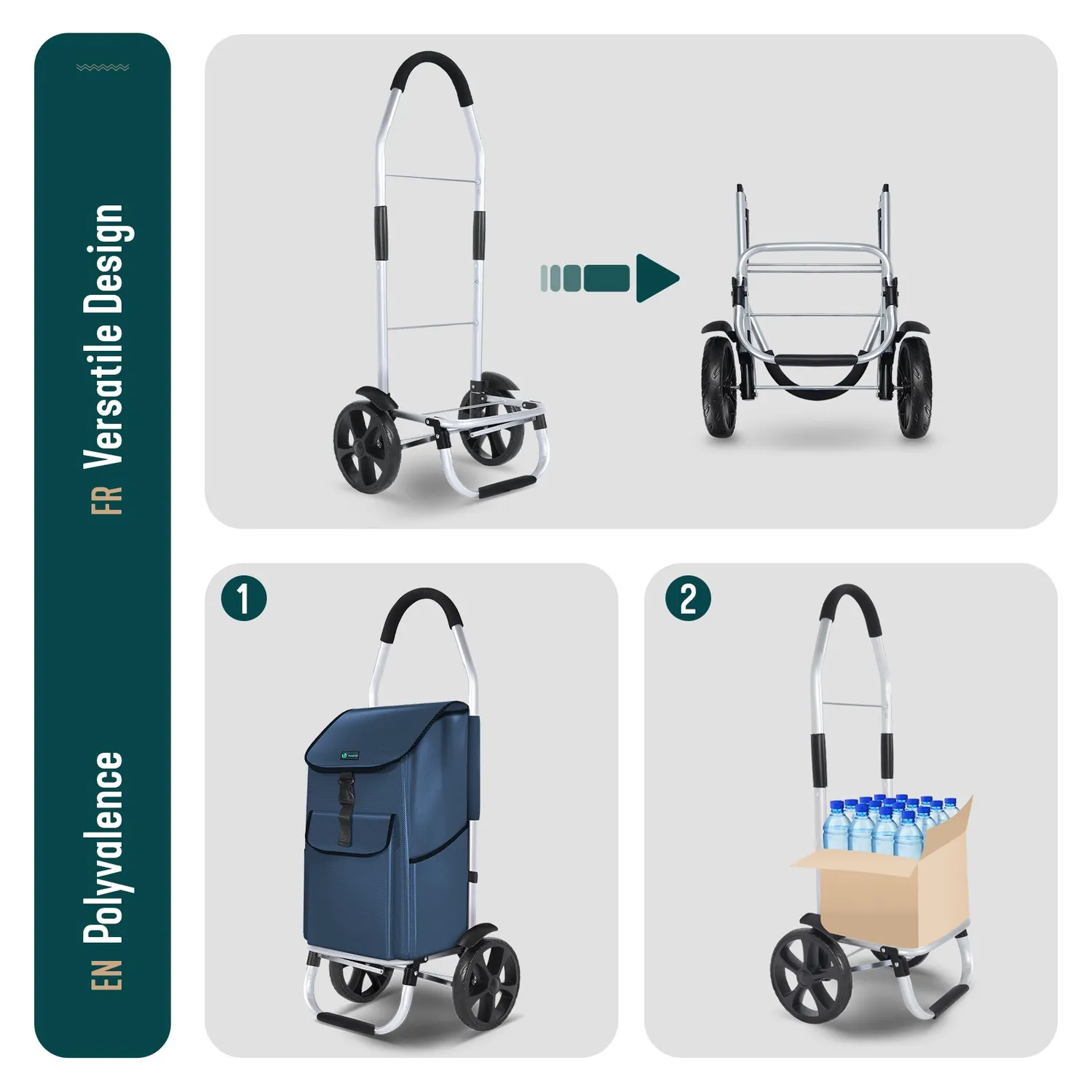 VOUNOT Carrello Spesa Pieghevole Alluminio Blu 58L 40Kg