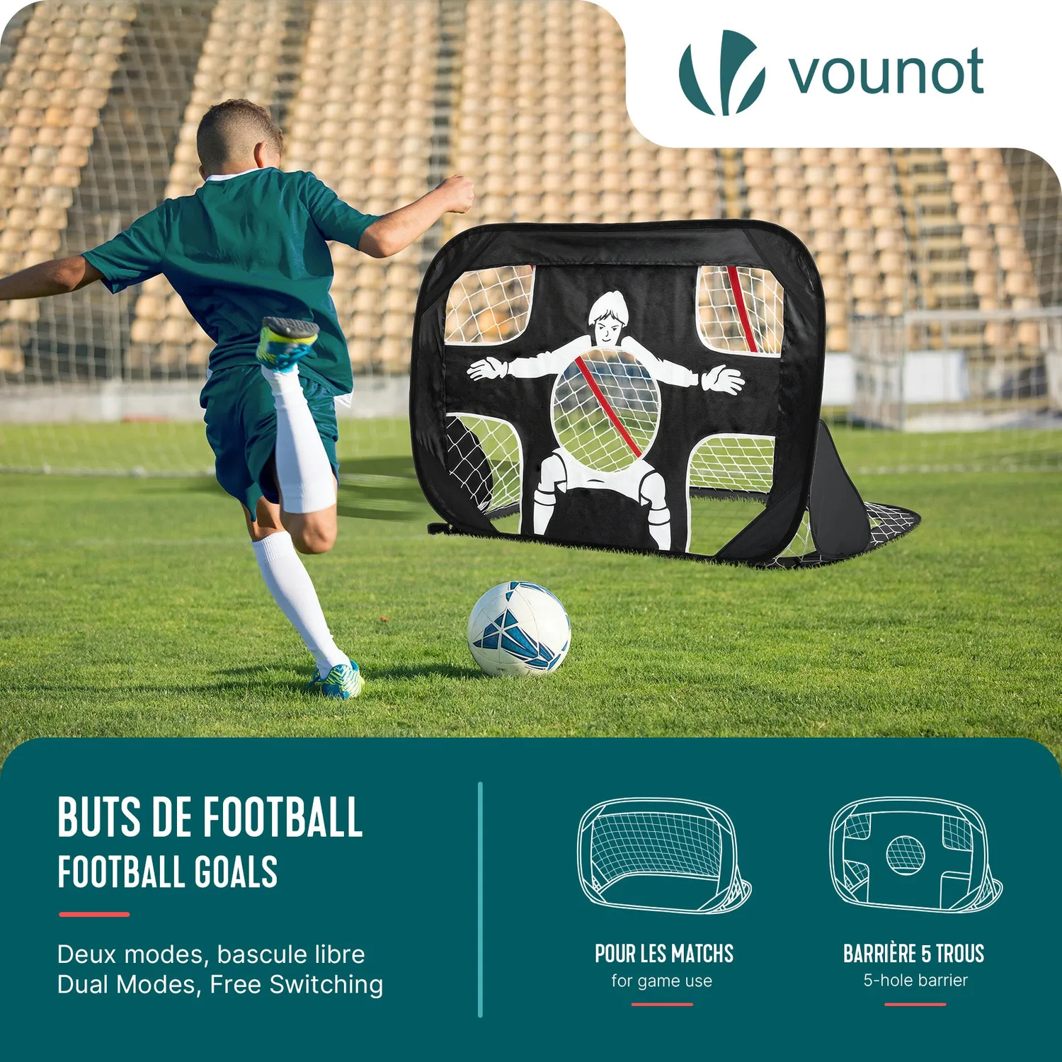 VOUNOT porte calcio pop-up 120x80 cm set 2 pezzi nere