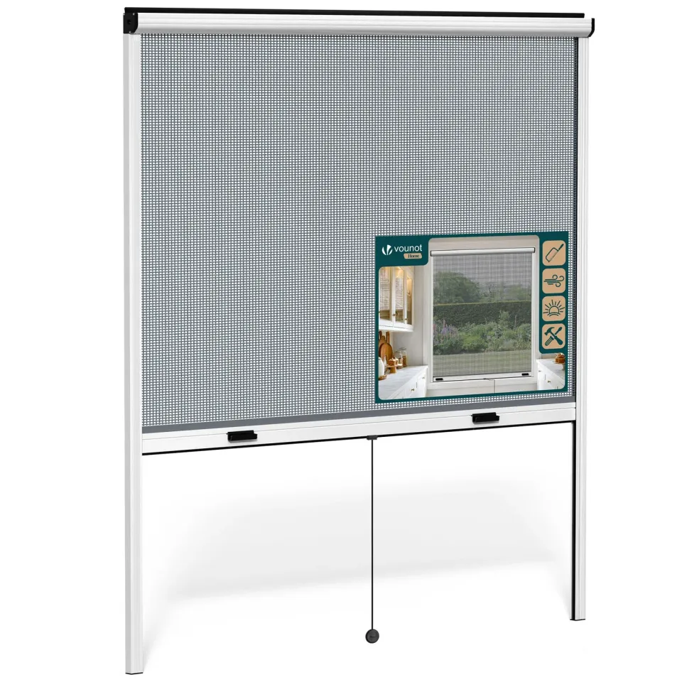 Vounot zanzariera avvolgibile 150x160 cm bianca alluminio